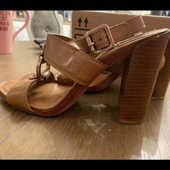 EUC Authentic TORY BURCH Brown Leather Slingback Chunky Heel Sandals Size 8M - Picture 5 of 8